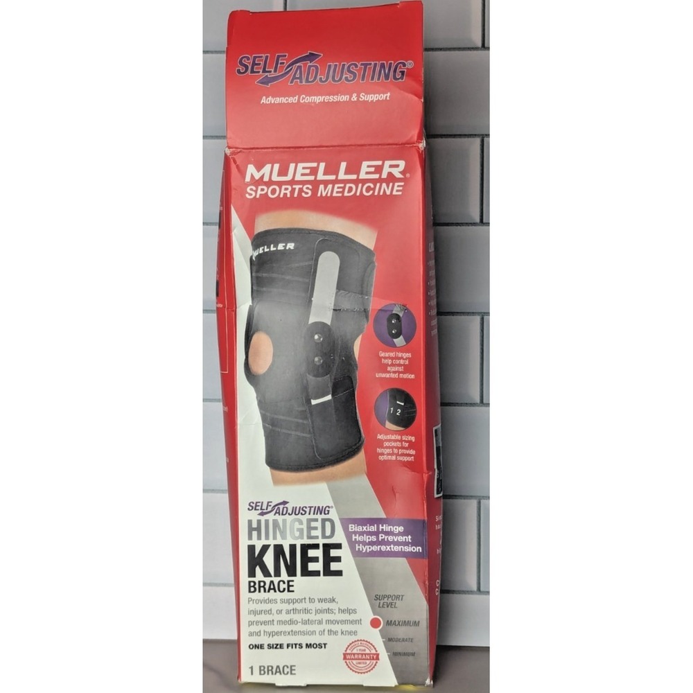 Hinged Knee Brace, Mueller, Self-Adjusting, Unisex, One size Fits All, Black New